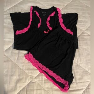 Women's Black and Pink Lace Sleepwear Set by Just Be